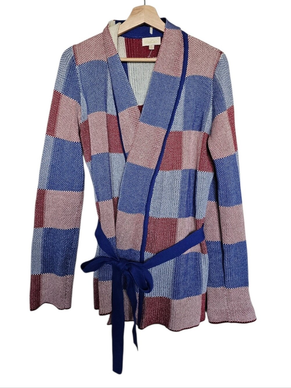 Modcloth Cotton Striped Knit Wrap Sweater Cardigan - Blue, Pink, Burgundy